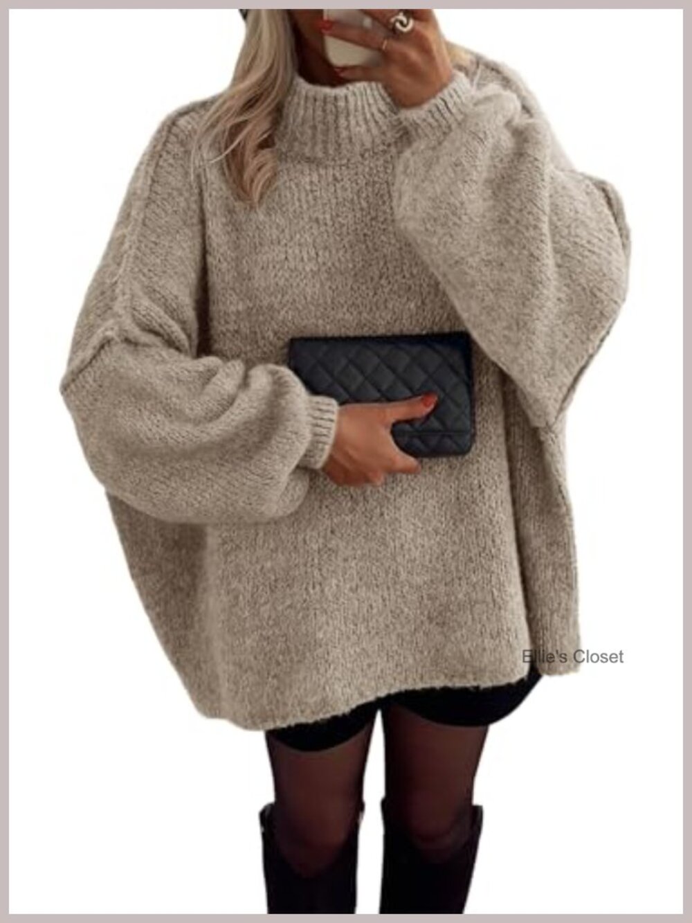 Oversized Chunky Knit Mock Neck Pullover Sweater Drop Shoulder